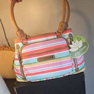 Brand  New Lily Bloom Striped "The Maggie Satchel" NEW Retail 75
